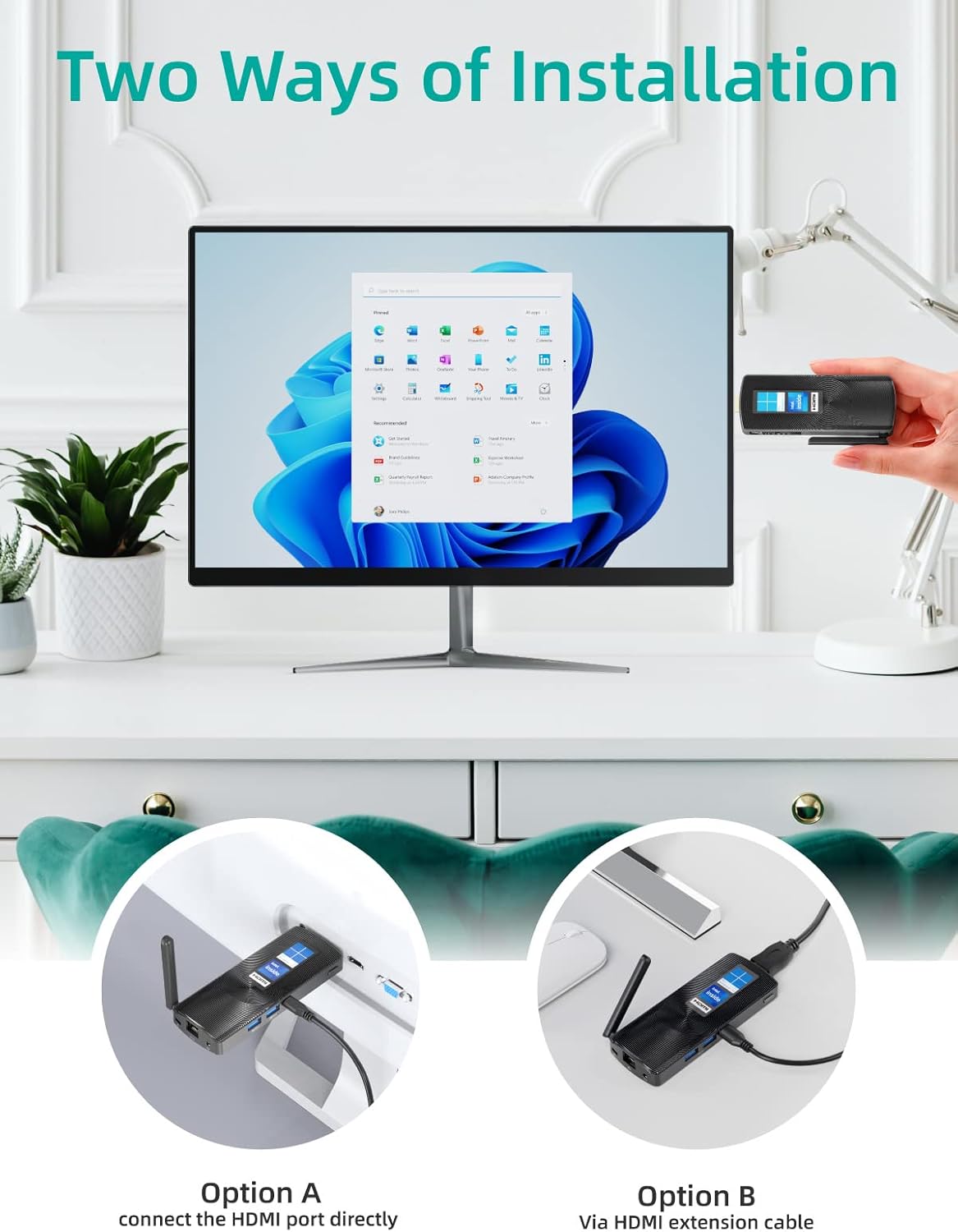 Mini PC Stick Fanless Windows 11 Pro Celeron J4125 8GB/256GB Small Computer V272