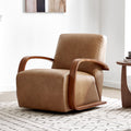 Cognac Brown & Walnut Swivel Accent Chair with U-shaped Wood Arm K65897
