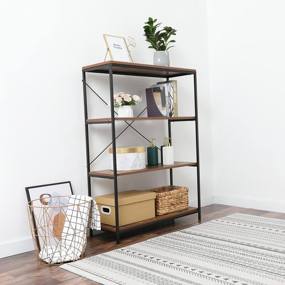 4-Tier Industrial Metal and Wood Bookcase M6135