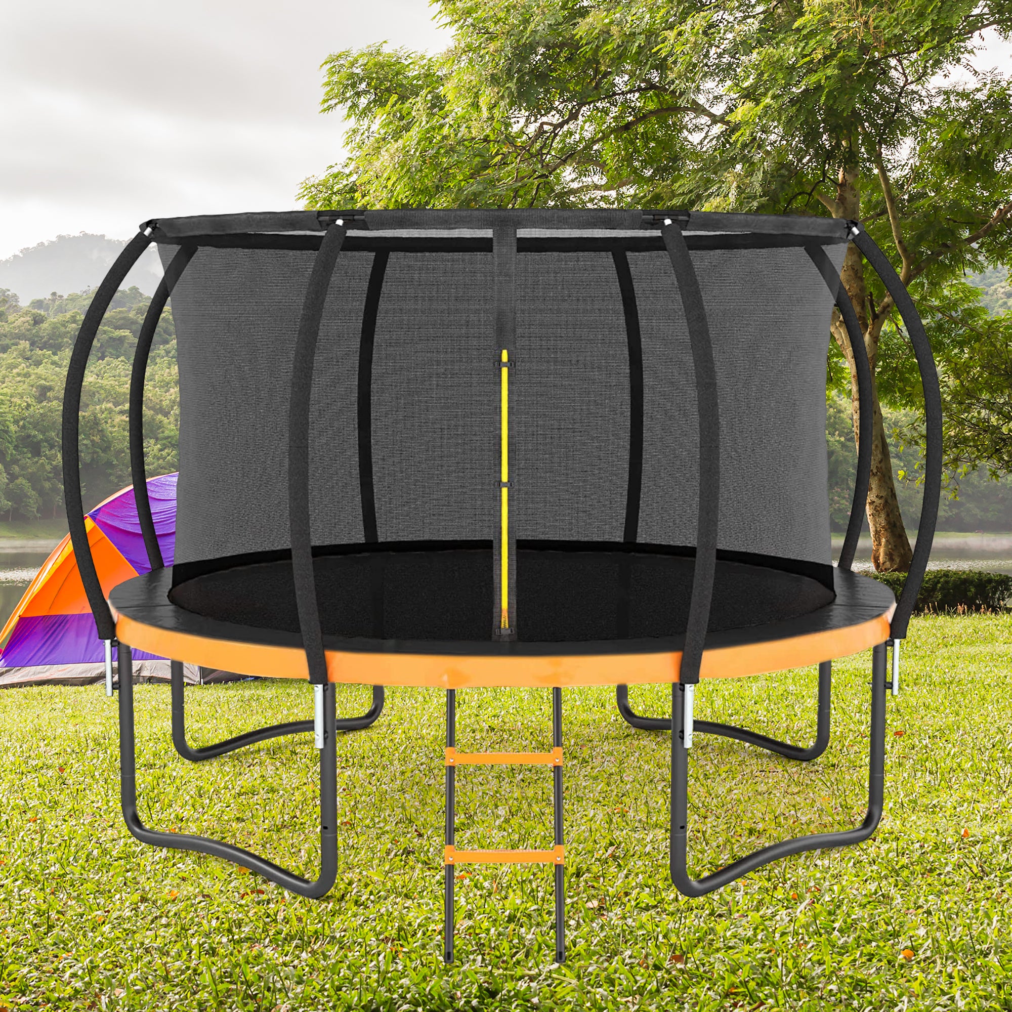 12 FT Outdoor Trampoline with Safety Fence Net, Ladder, PVC Spring Cover Pad B230
