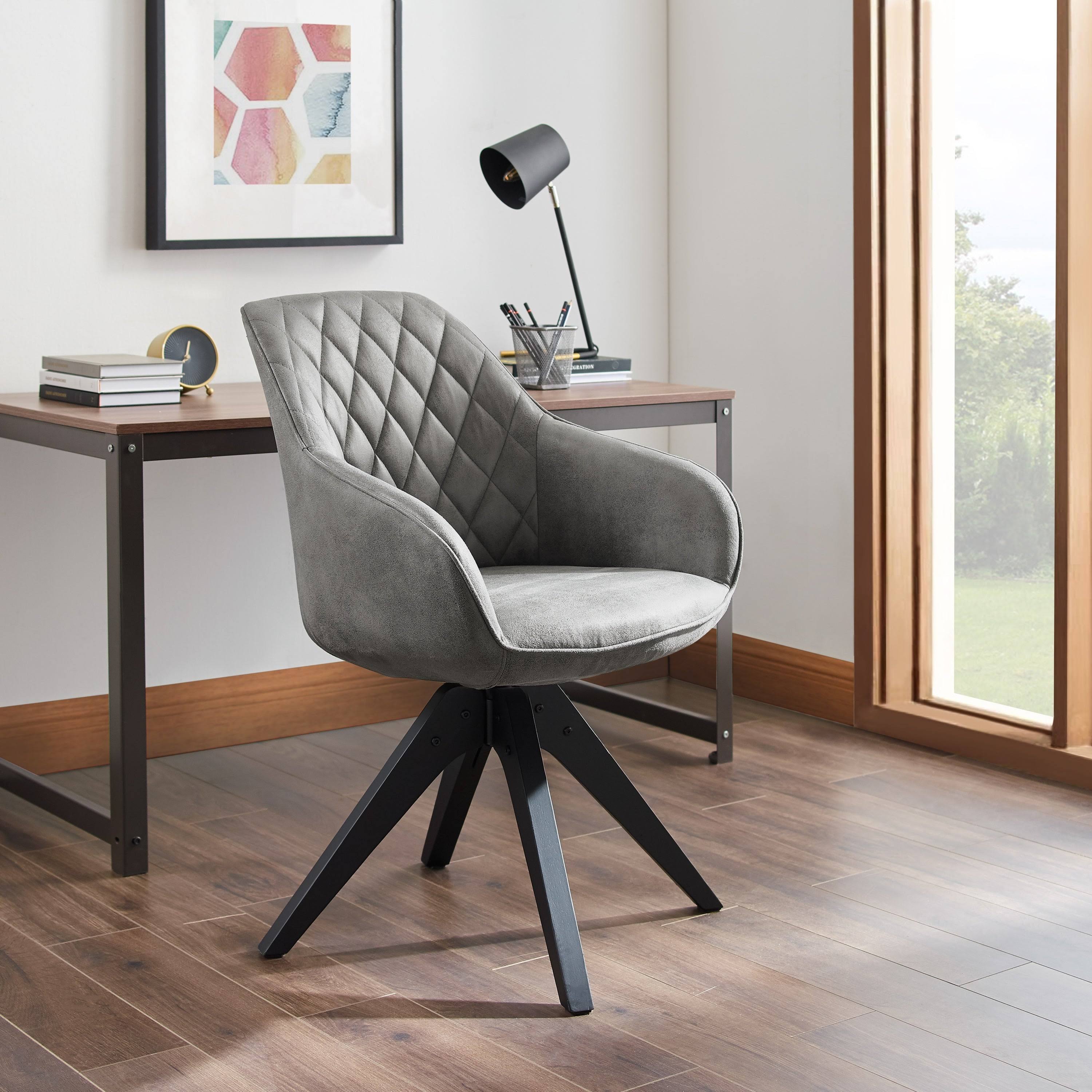 Blue Fabric Swivel Office Accent Arm Chair with Wood Legs K31044