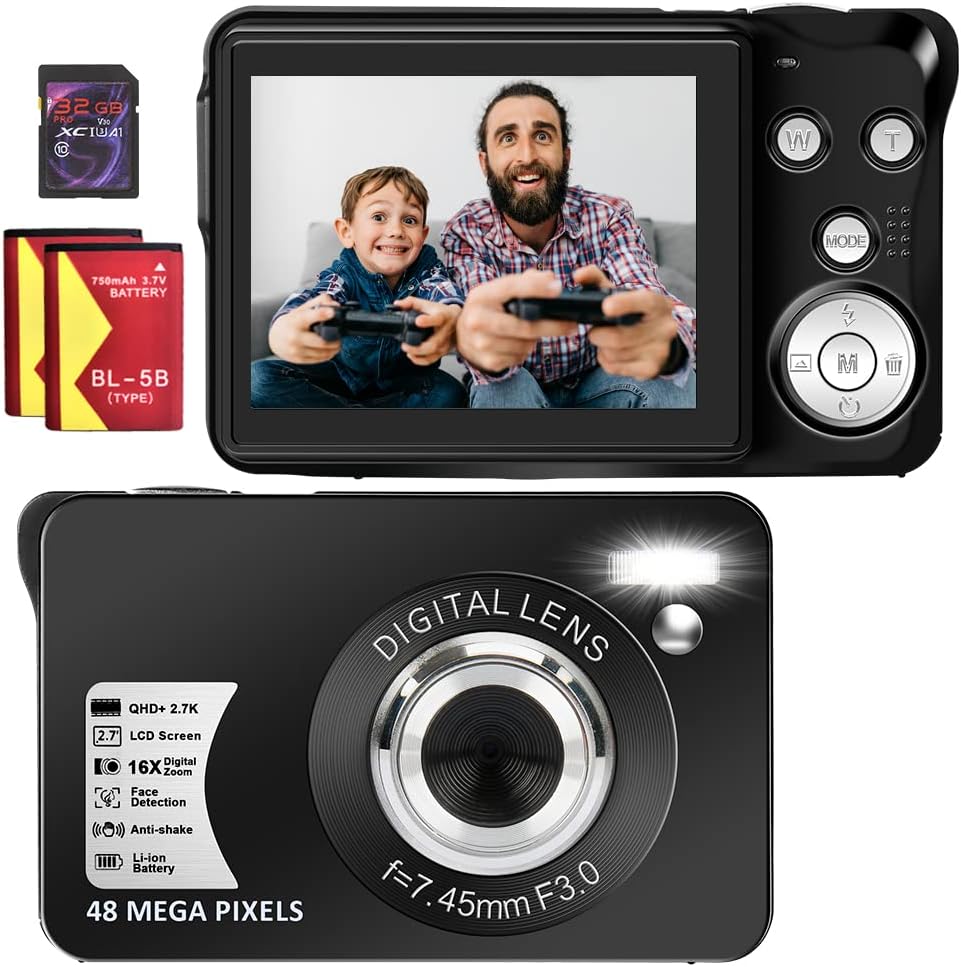 4K 48MP Digital Camera with Webcam, 16X Digital Zoom, Pack of 2 Z73649