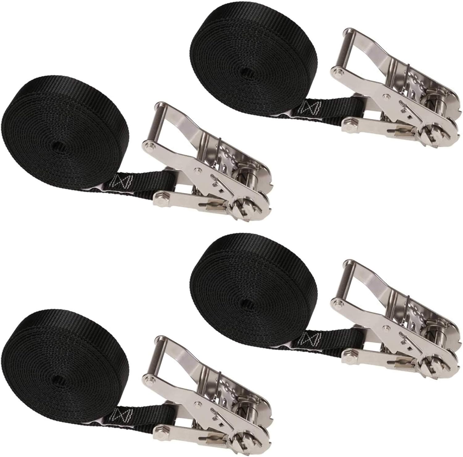Stainless Steel Ratchet Strap Tie Down 1 Inch x 15 Foot Black 4 Pack Z4568