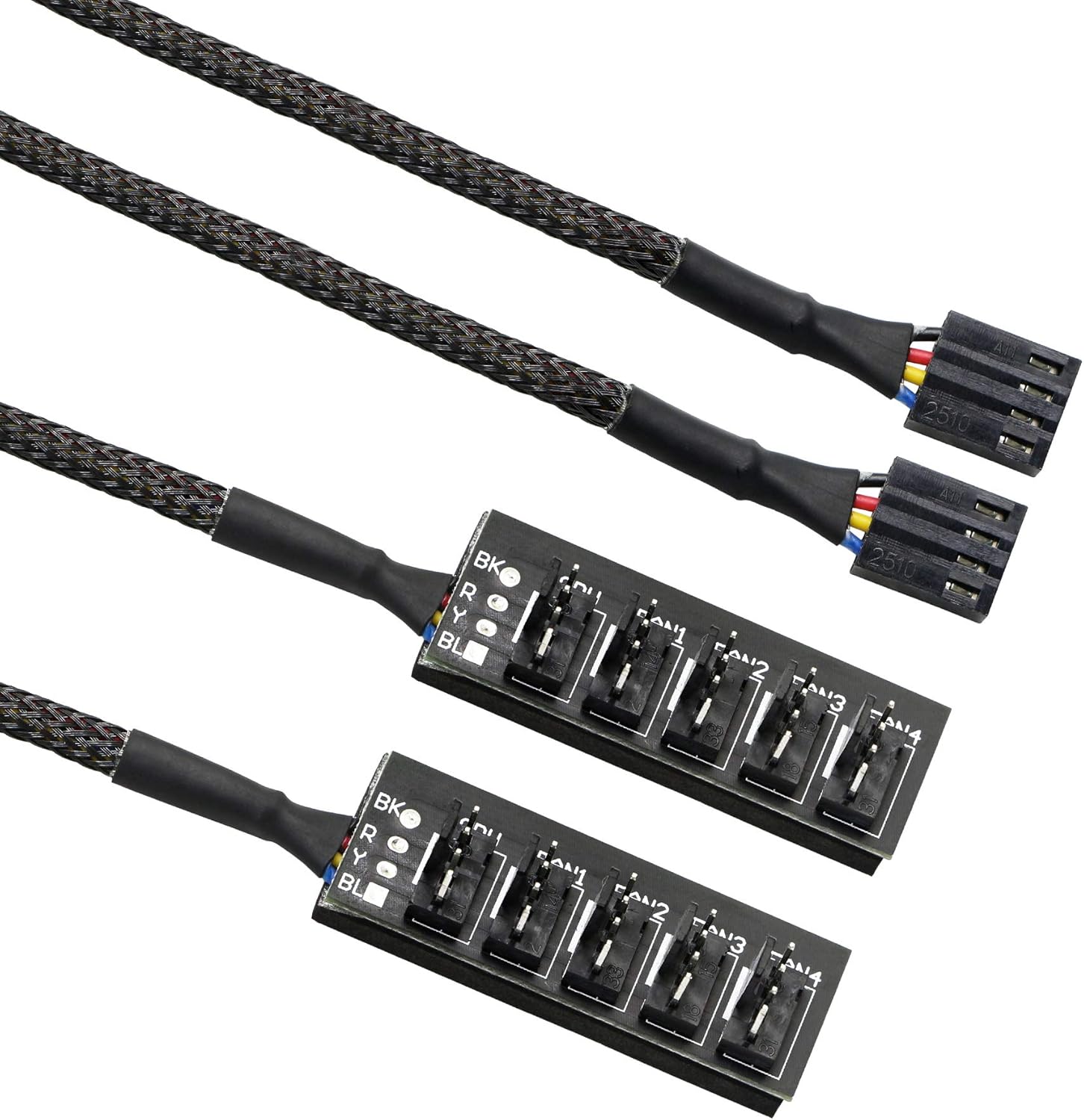 4 Pin PWM Fan Hub Splitter Power Supply Cable 1 to 5 Way PC CPU Cooling Case Fan Power Extension Cable for ATX Computer Case 4-Pin & 3-Pin Cooling Fans 14.8inch 2-Pack I18829