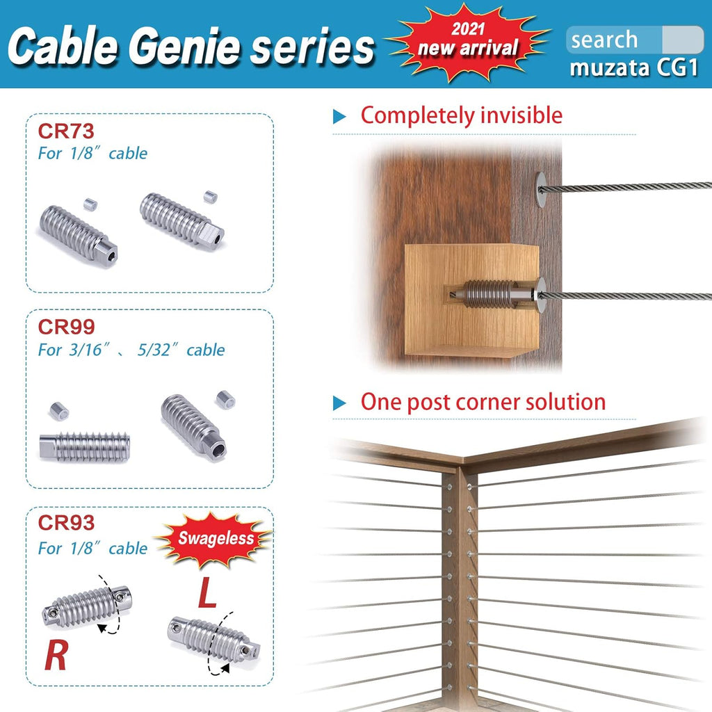 10Pair Invisible Cable Railing Kit T316 Stainless Steel U73606