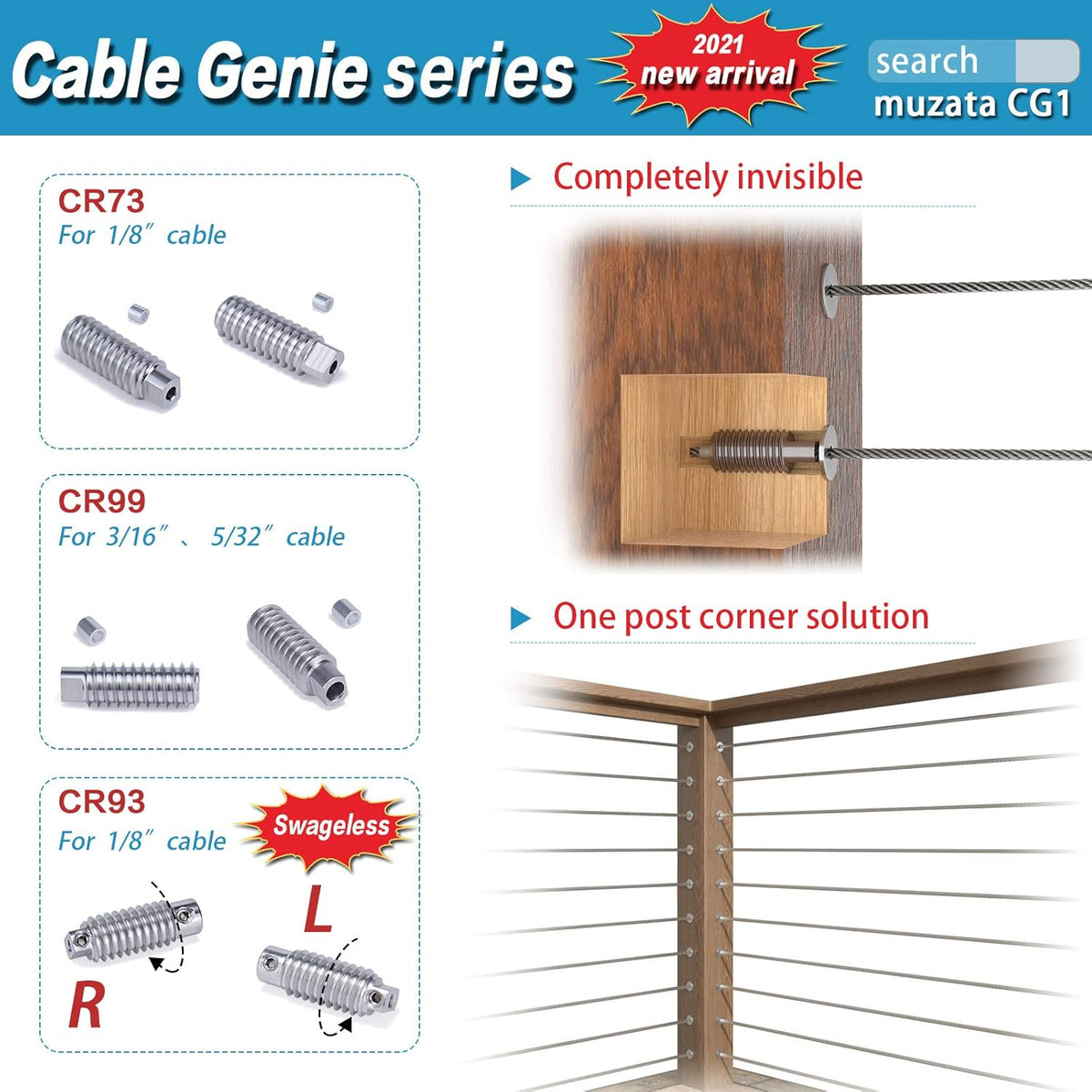 10Pair Invisible Cable Railing Kit T316 Stainless Steel U73606