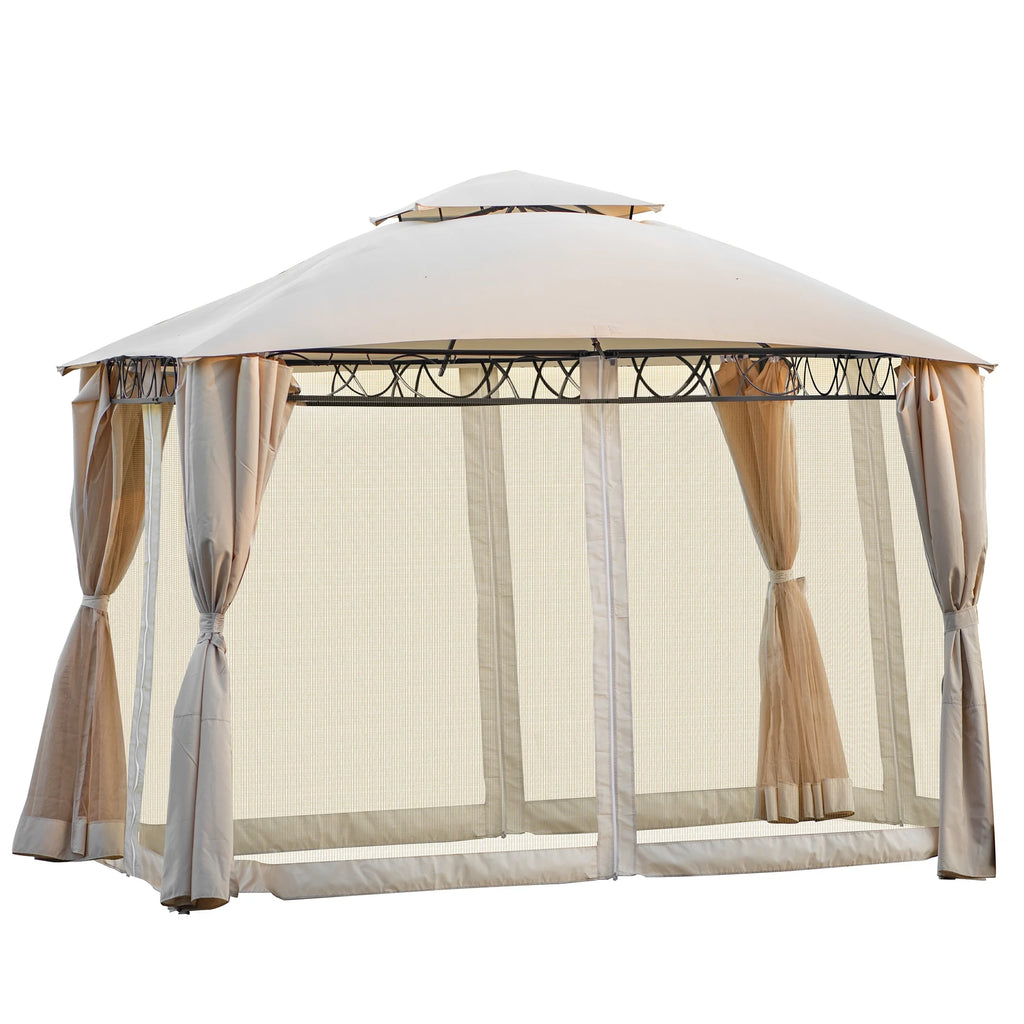 Beige Double Tiered Outdoor Patio Gazebo with UV Protection M124