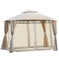Beige Double Tiered Outdoor Patio Gazebo with UV Protection M124