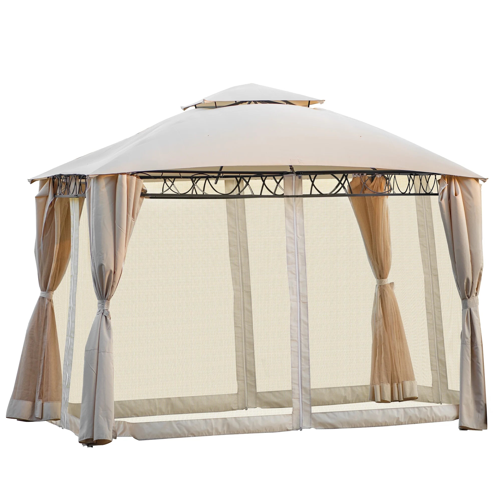 Beige Double Tiered Outdoor Patio Gazebo with UV Protection M124