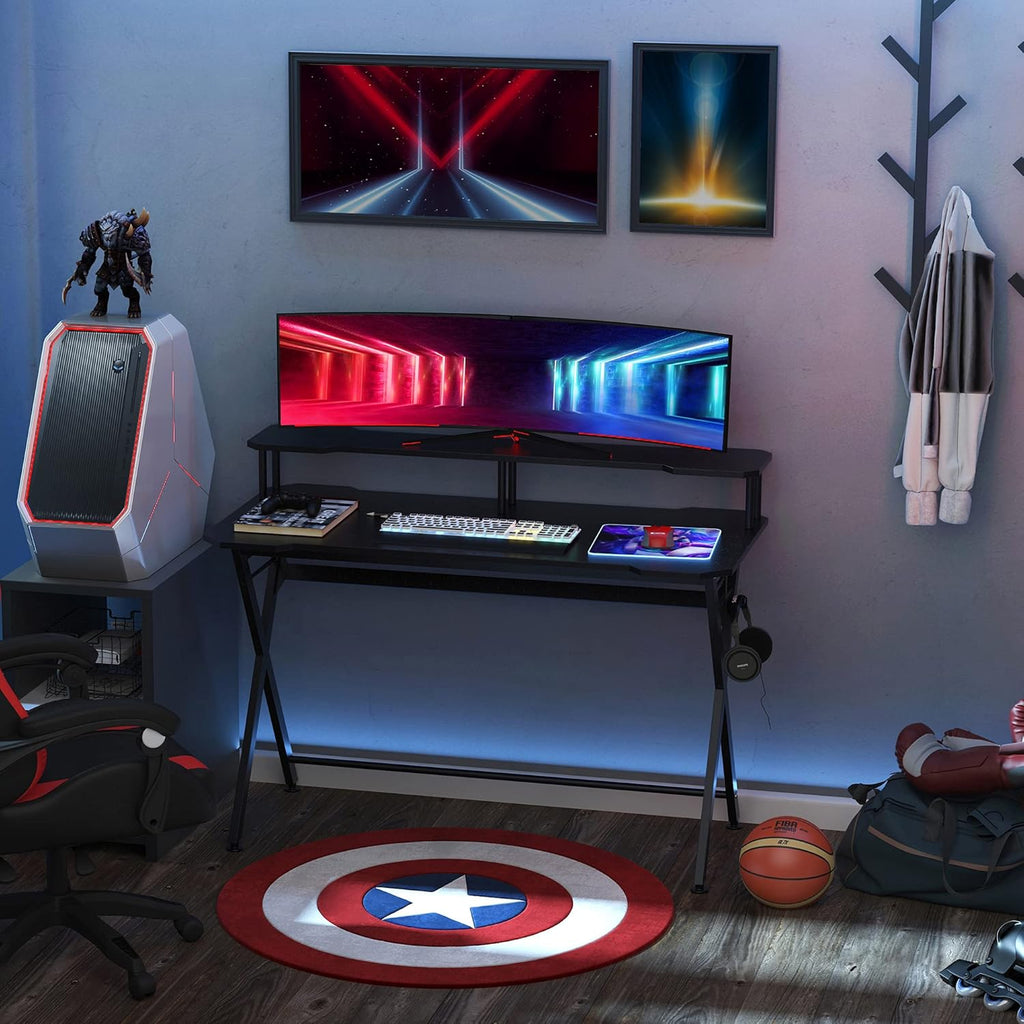 Black 55 inch Gaming Desk with Monitor Stand and Headphone Hook N37469