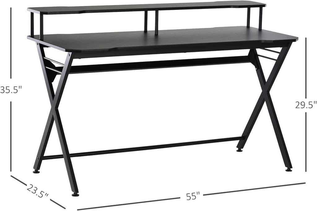 Black 55 inch Gaming Desk with Monitor Stand and Headphone Hook N37469