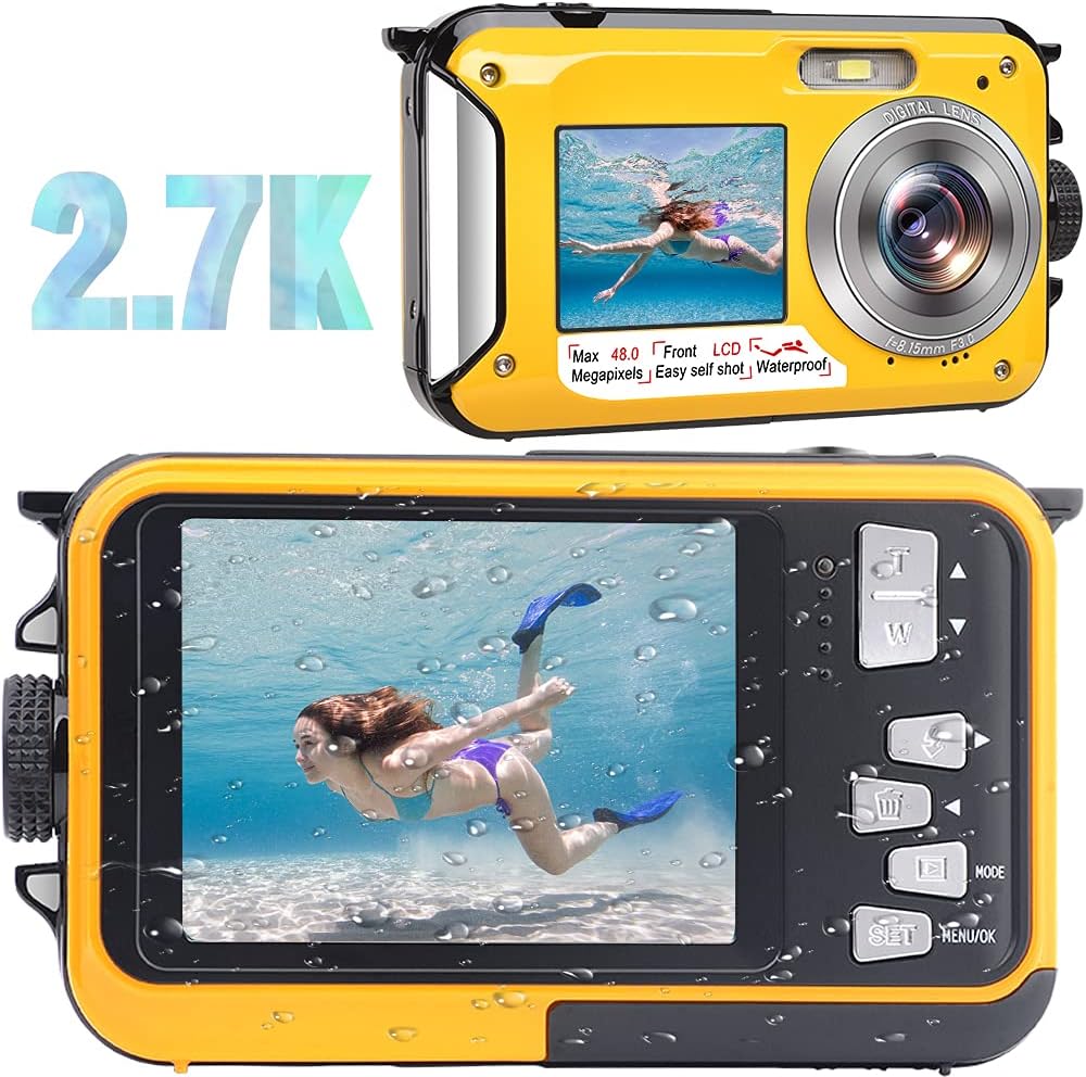 Green 48MP Waterproof Digital Camera 2.7K Video Dual Screen 16X Digital Zoom Flashlight 10 Feet Waterproof Pack of 2 M5723