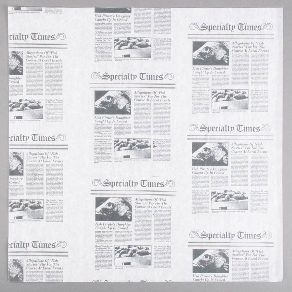 White Newspaper Print Deli Sandwich Wrap Paper - 1000/Pack Y5721