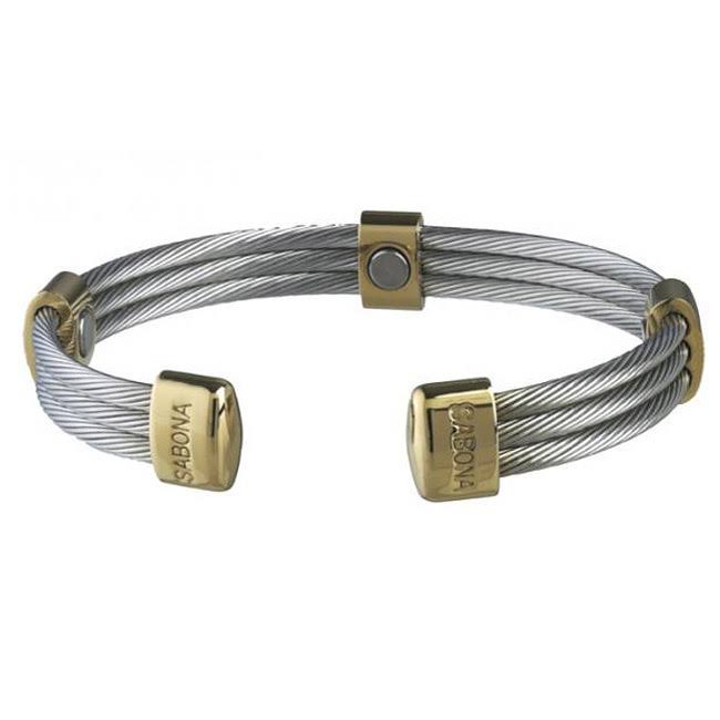 Trio Cable Stainless/Gold Magnetic Bracelet, Extra Large S21874