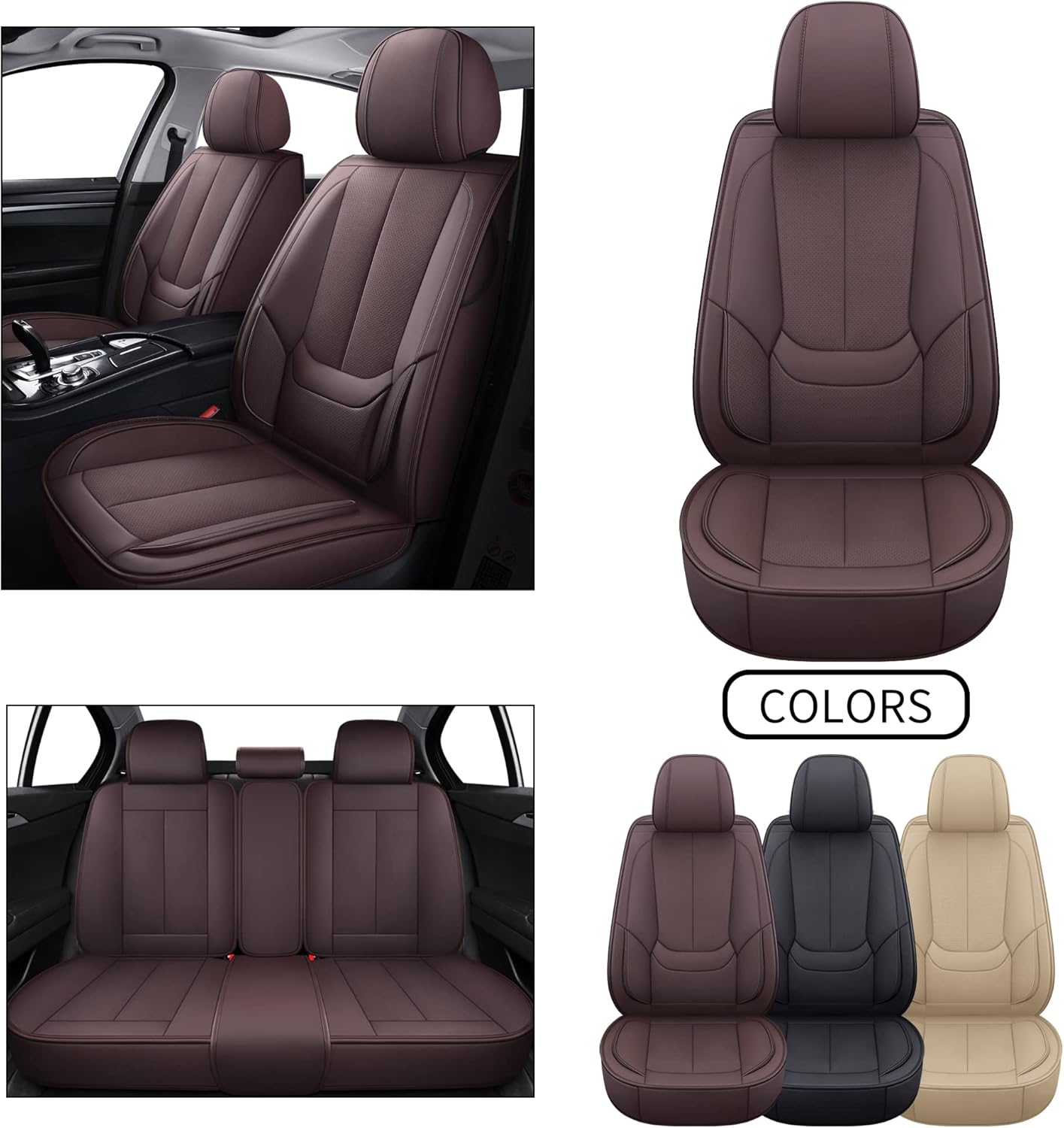 Beige Waterproof Faux Leather Full Set Auto Seat Cover U757
