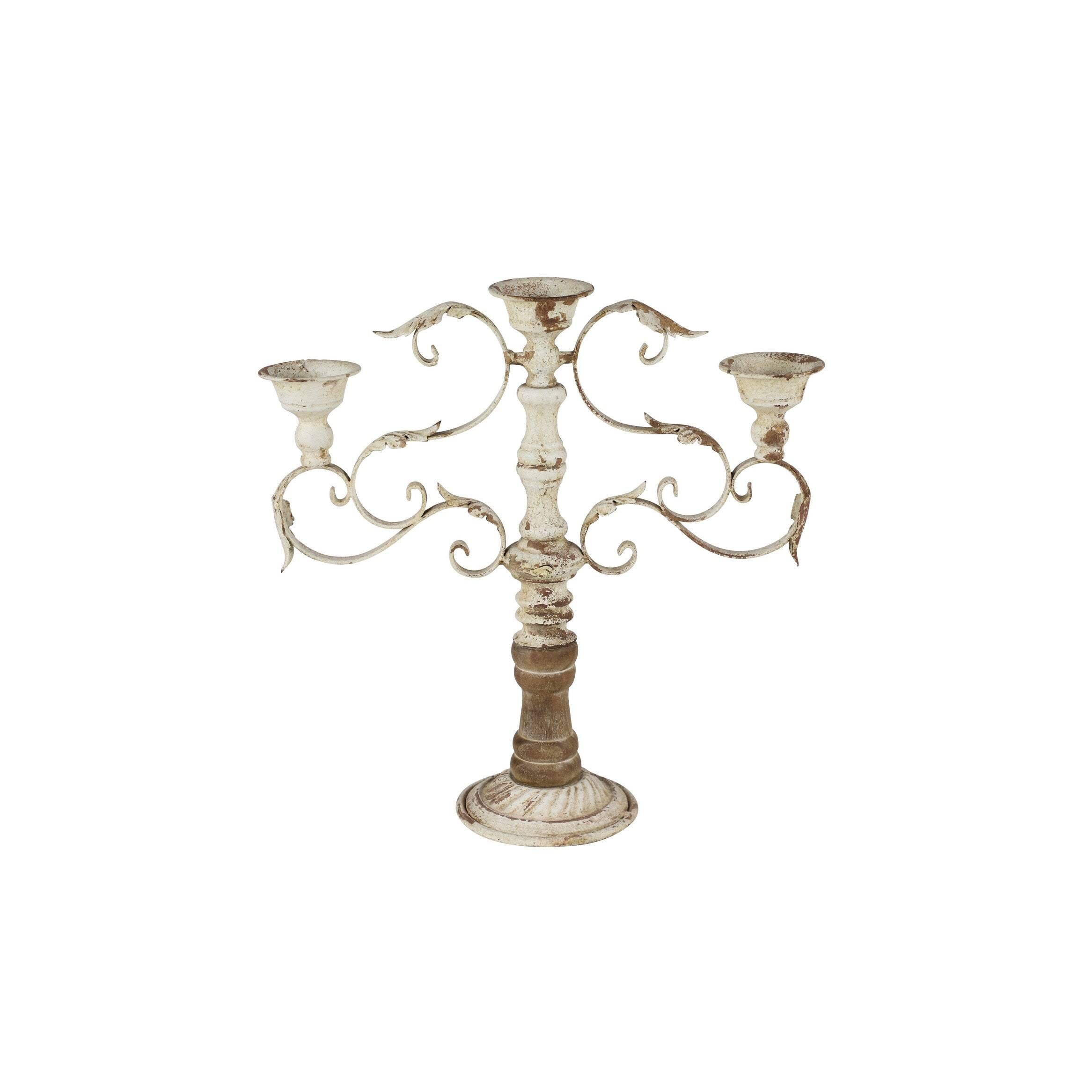 White Metal and Wood Candelabra with 3 Candle Holder R889