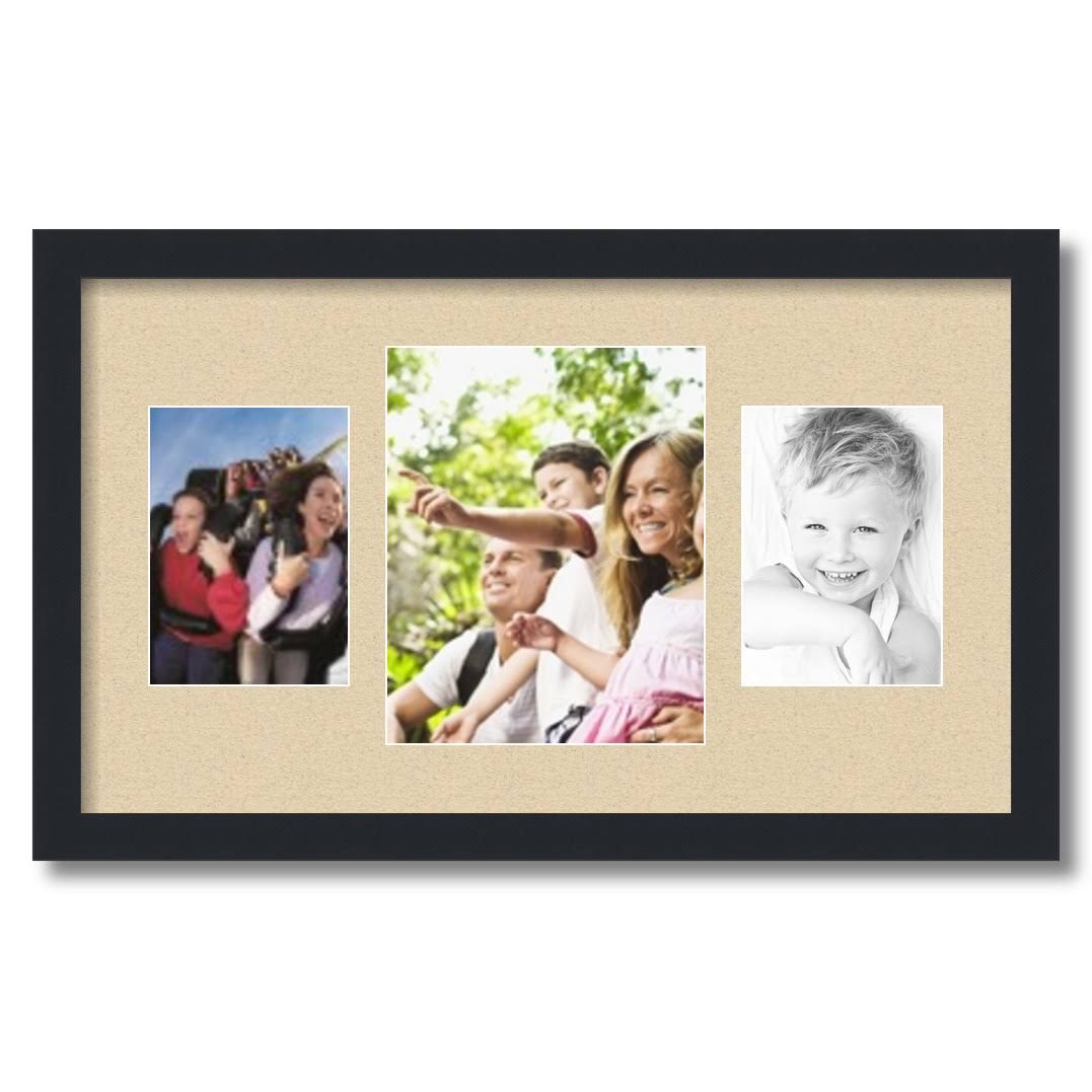 Satin Black Picture Frame with 3 Openings for 8x10 Photos M16276