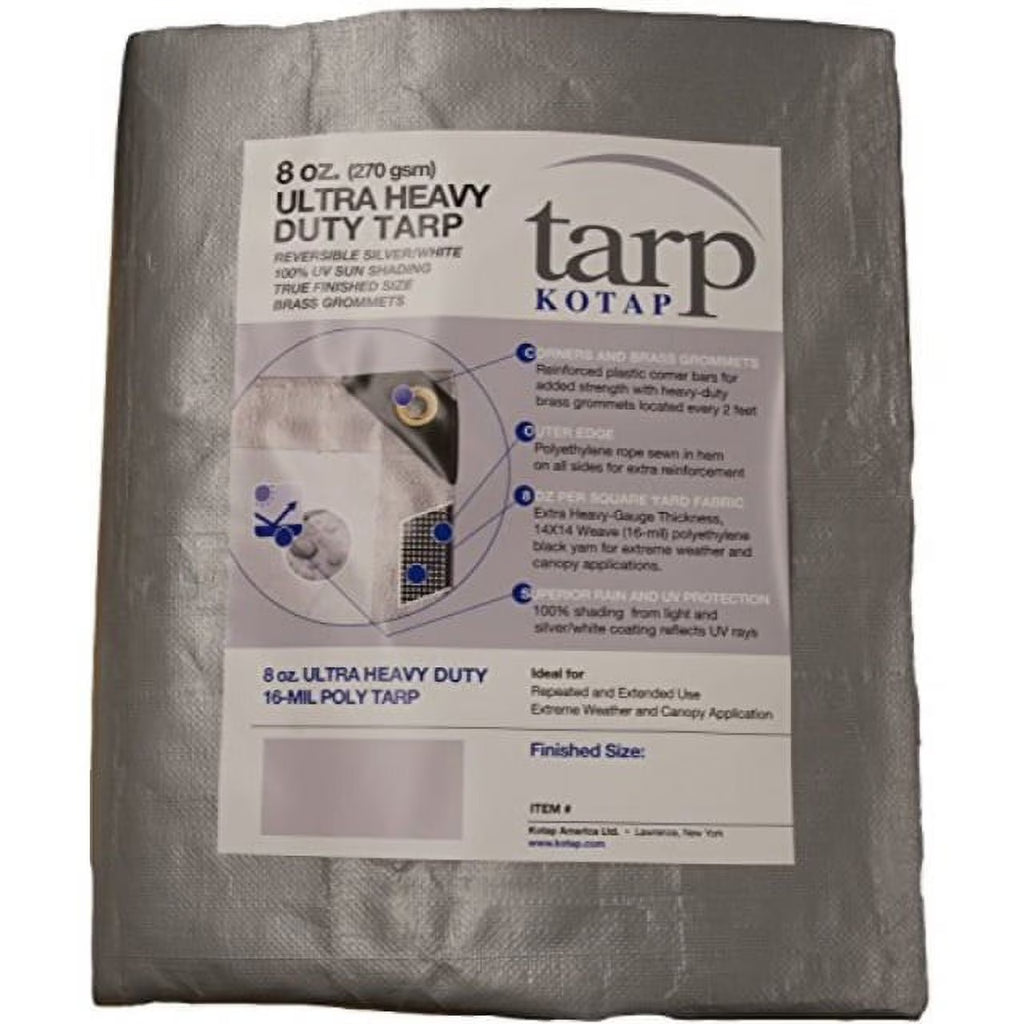 18-ft. x 24-ft. Ultra Heavy-Duty 8 oz/16-mil Poly Tarp Reversible Silver/White J860589