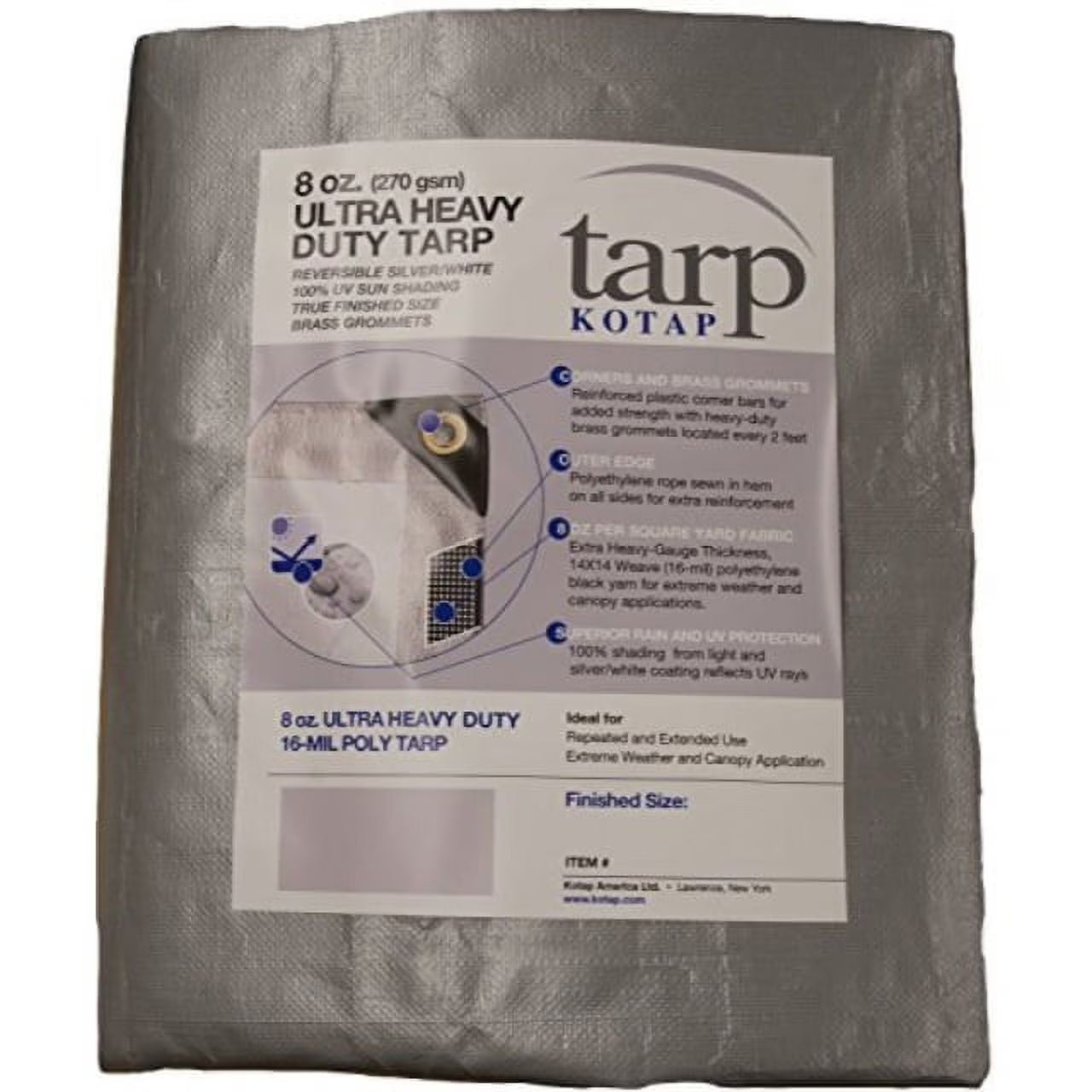 18-ft. x 24-ft. Ultra Heavy-Duty 8 oz/16-mil Poly Tarp Reversible Silver/White J860589