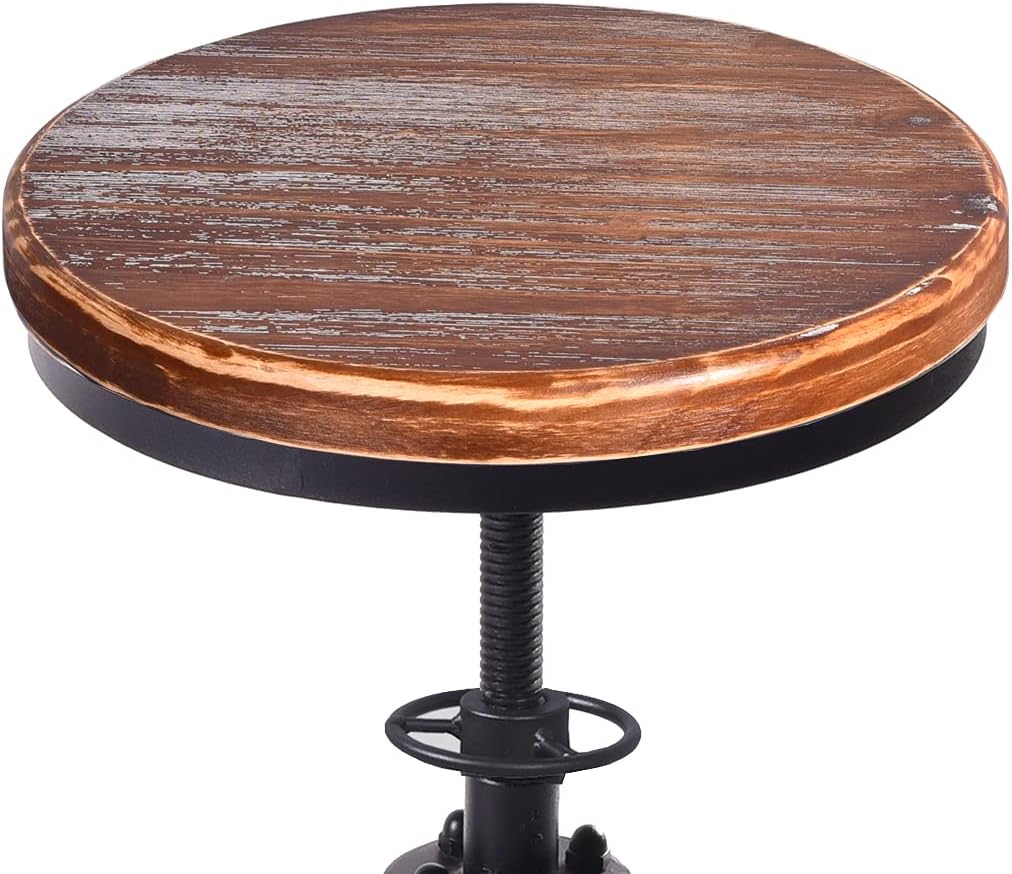 Black Solid Wood Adjustable Swivel Bar Stool Set of 2 T474