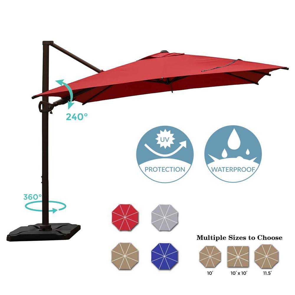10 ft. x 10 ft. 360-Degree Rotating Aluminum Cantilever Patio Umbrella with Base Weight in Dark Red V93523
