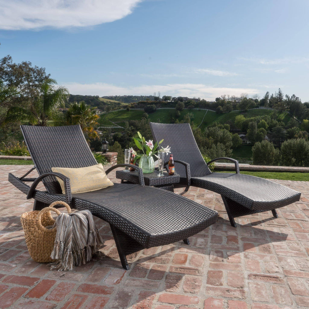 Gray 3-Piece Outdoor Wicker Chaise Lounge Set K2656