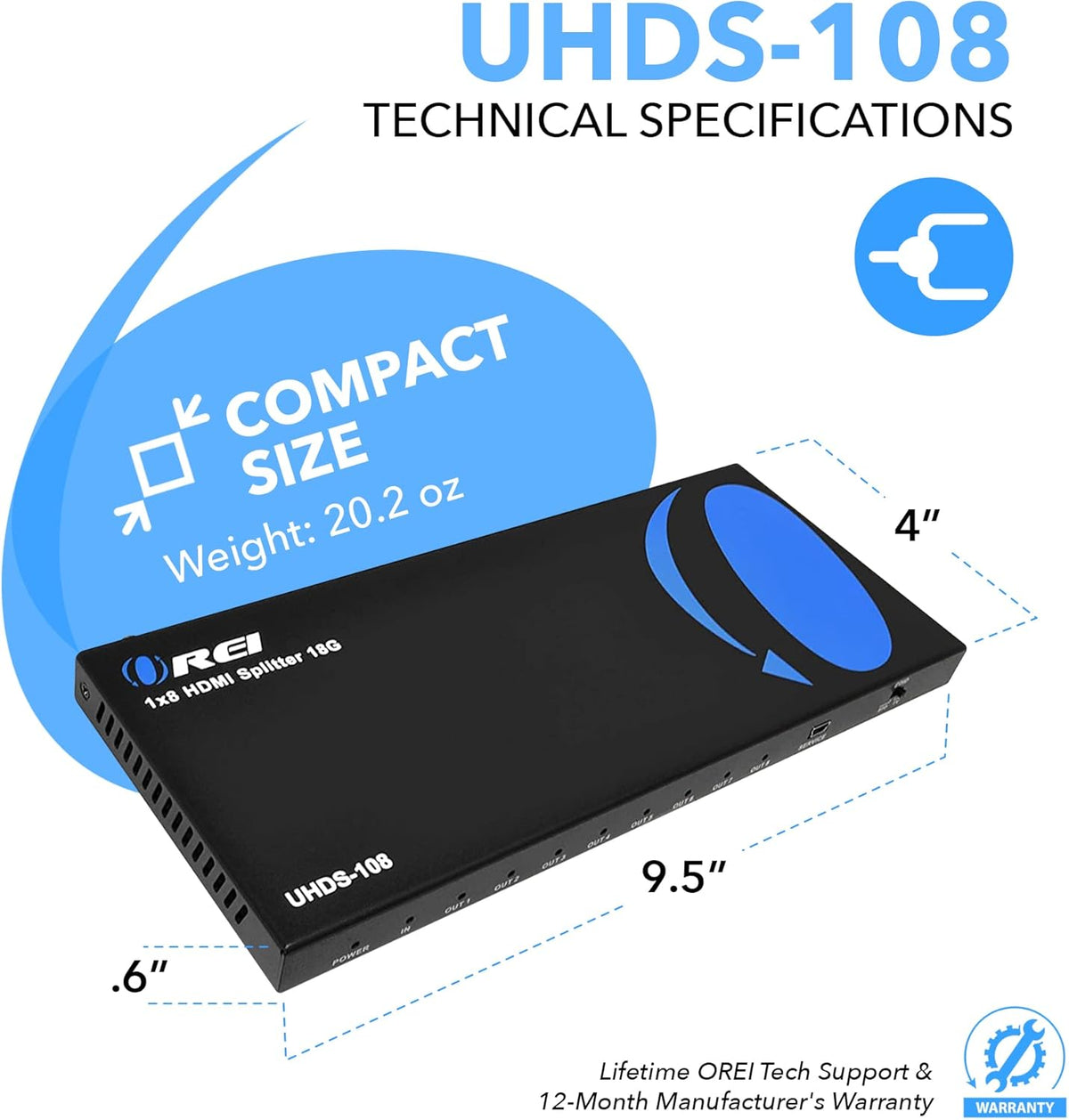 4K 1 in 8 Out HDMI Splitter 18 Gbps 4K @ 60Hz T2904