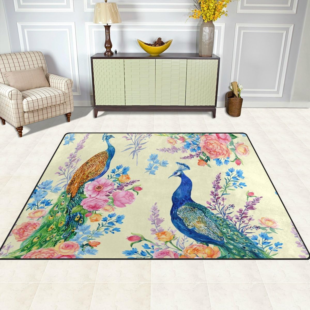 Floral Peacock Lightweight Carpet Mats Area Rug Y657867