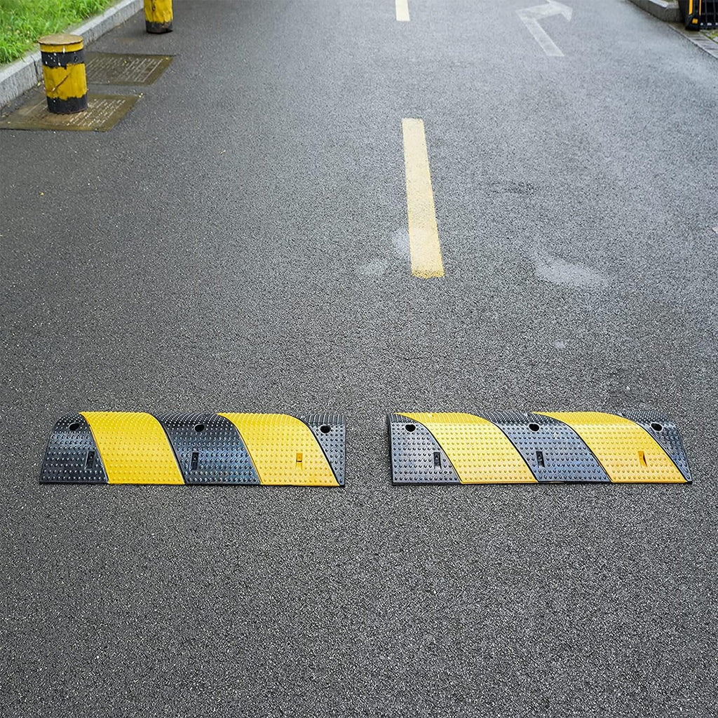 Rubber Speed Bumps 1 Pack 2-Channel Modular Heavy Duty Cable Protector Ramp with 3 Bolts ( 39.4 x 12 W x 2.4 H) S44478