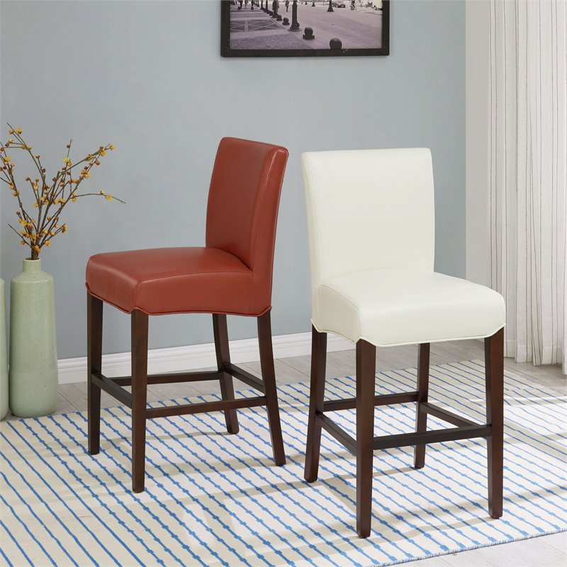 26" Bonded Leather Counter Stool in Orange - Set of 3 X938