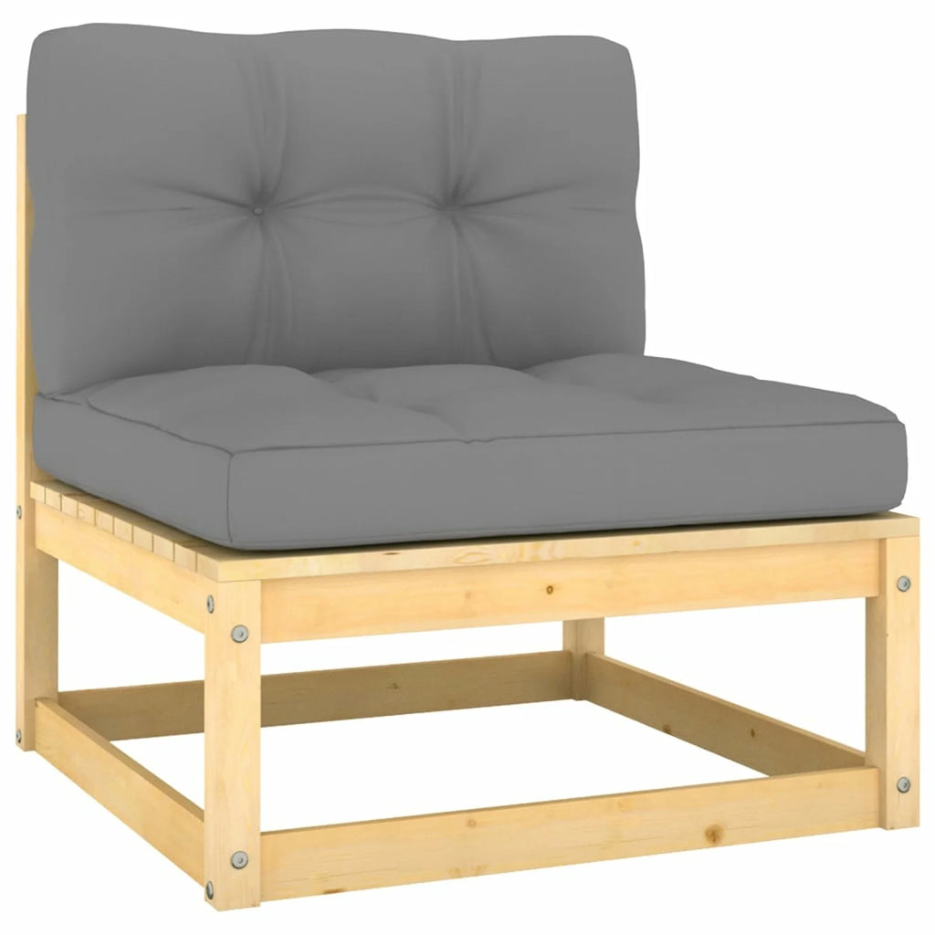 11 Piece Gray Cushion Pinewood Patio Lounge Set C745898