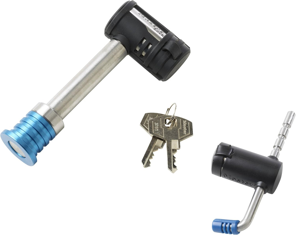 Stainless Steel Barbell Receiver and Adjustable Coupler Lock Set & Universal Trailer Hitch Lock, Black Pack of 2 L29569
