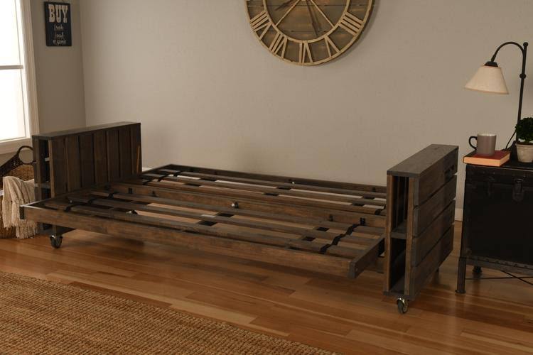 Rustic Walnut Finish Full Futon with Storage Drawers J9696
