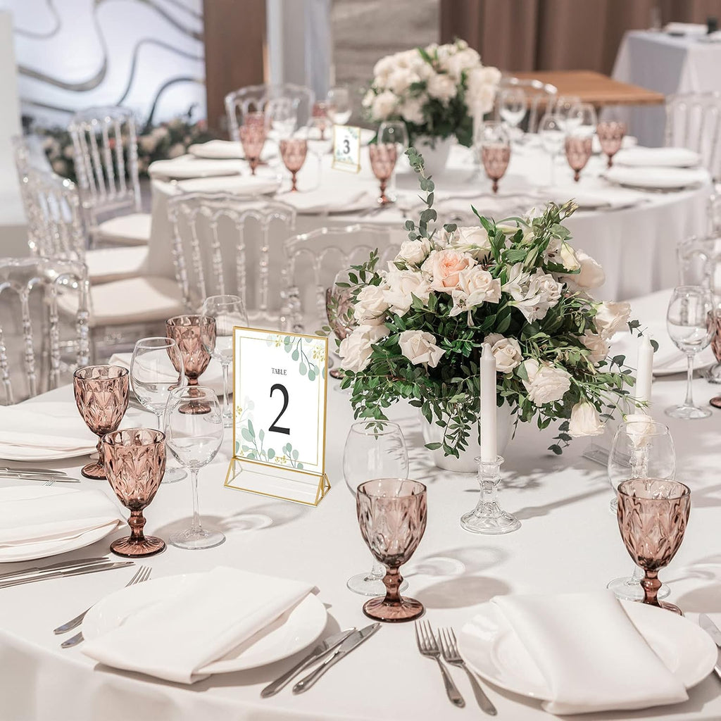 16 Pc Gold Rimmed Clear Acrylic Table Sign Holders, Double Sided Frame with Vertical Stand, 4 x 6 Inch, Pack of 2 O487215