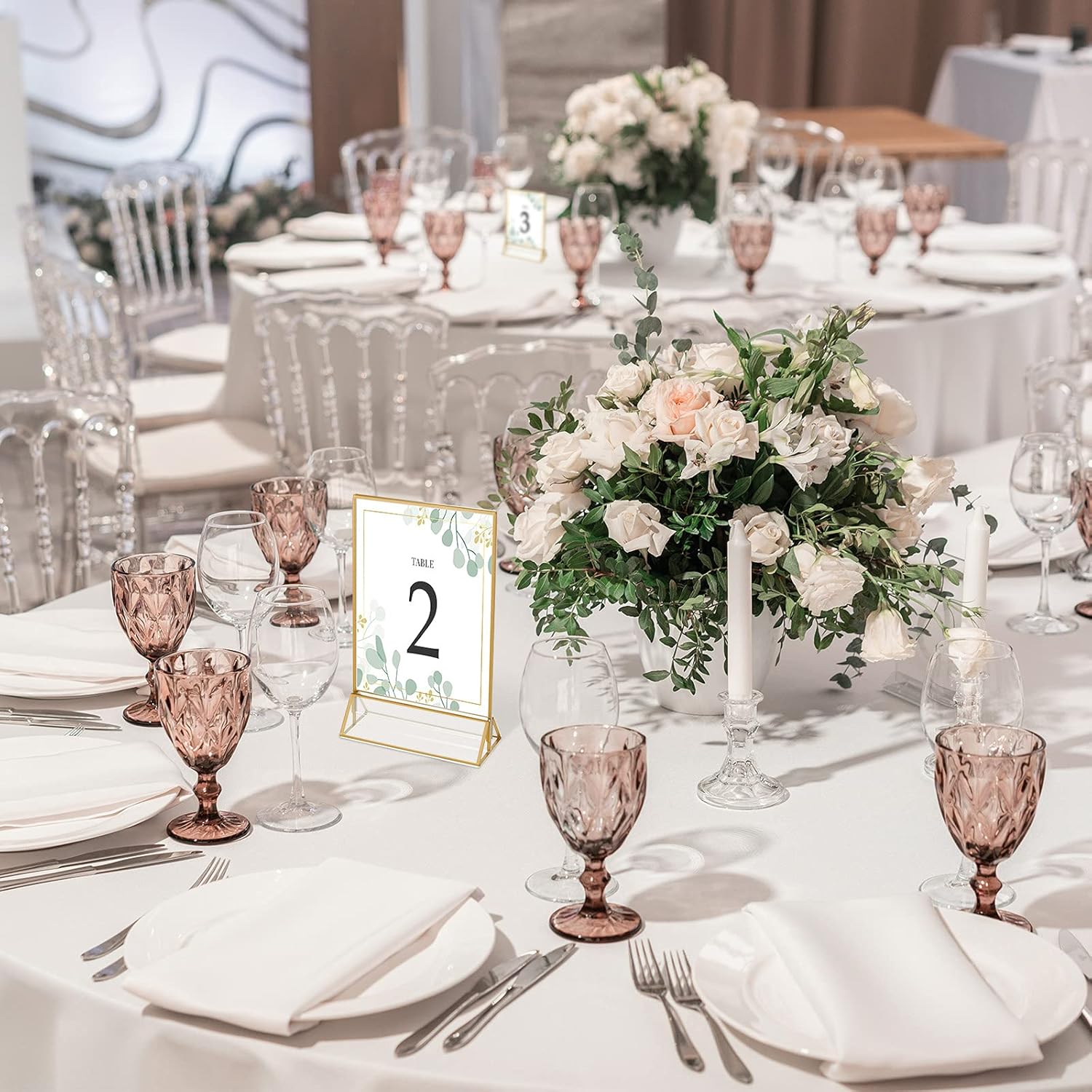 16 Pc Gold Rimmed Clear Acrylic Table Sign Holders, Double Sided Frame with Vertical Stand, 4 x 6 Inch, Pack of 2 O487215