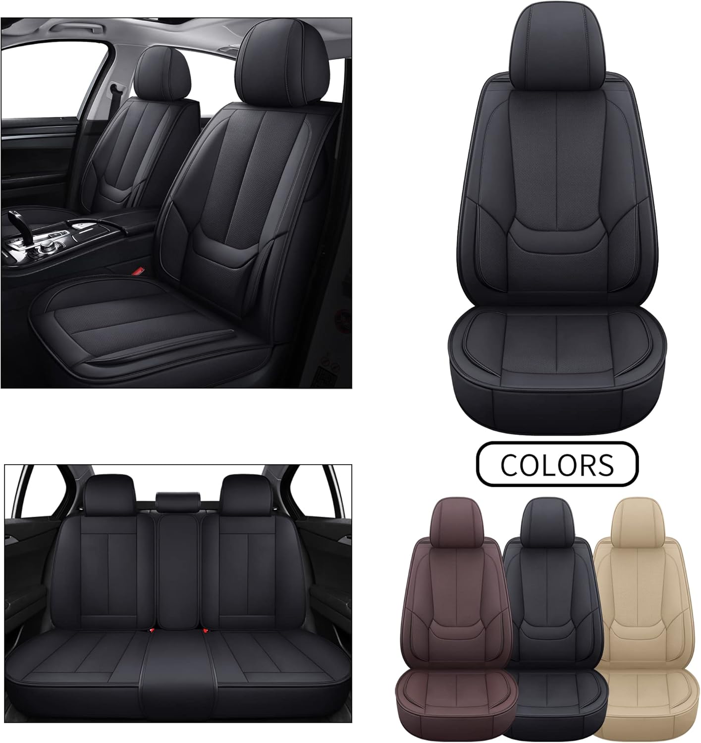 Beige Waterproof Faux Leather Full Set Auto Seat Cover U757