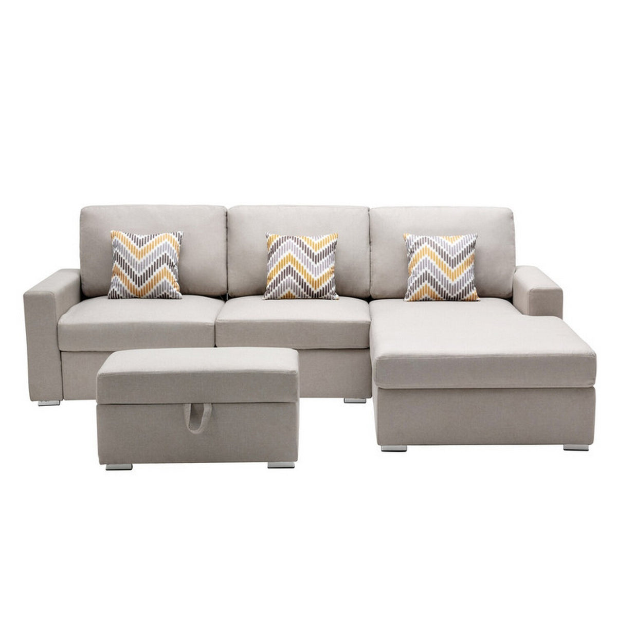 Beige 4 Piece L Shape Sofa with Ottoman Q778953