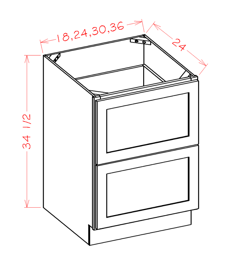 Antique White 2 Drawers Base Cabinet High-Density Fiberboard J3355