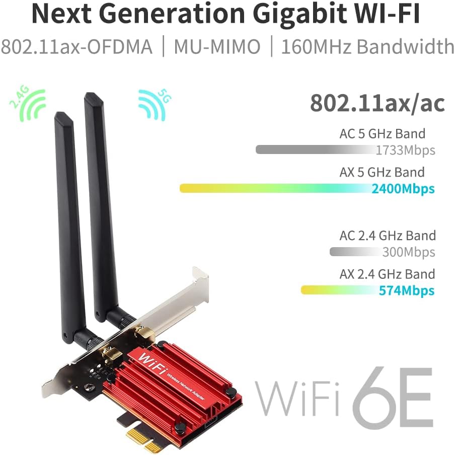 WiFi 6E PCI-E Tri-Band Wireless Adapter 5400Mbps 802.11AX 160MHZ PCIe Network Card Pack of 2 Q1316