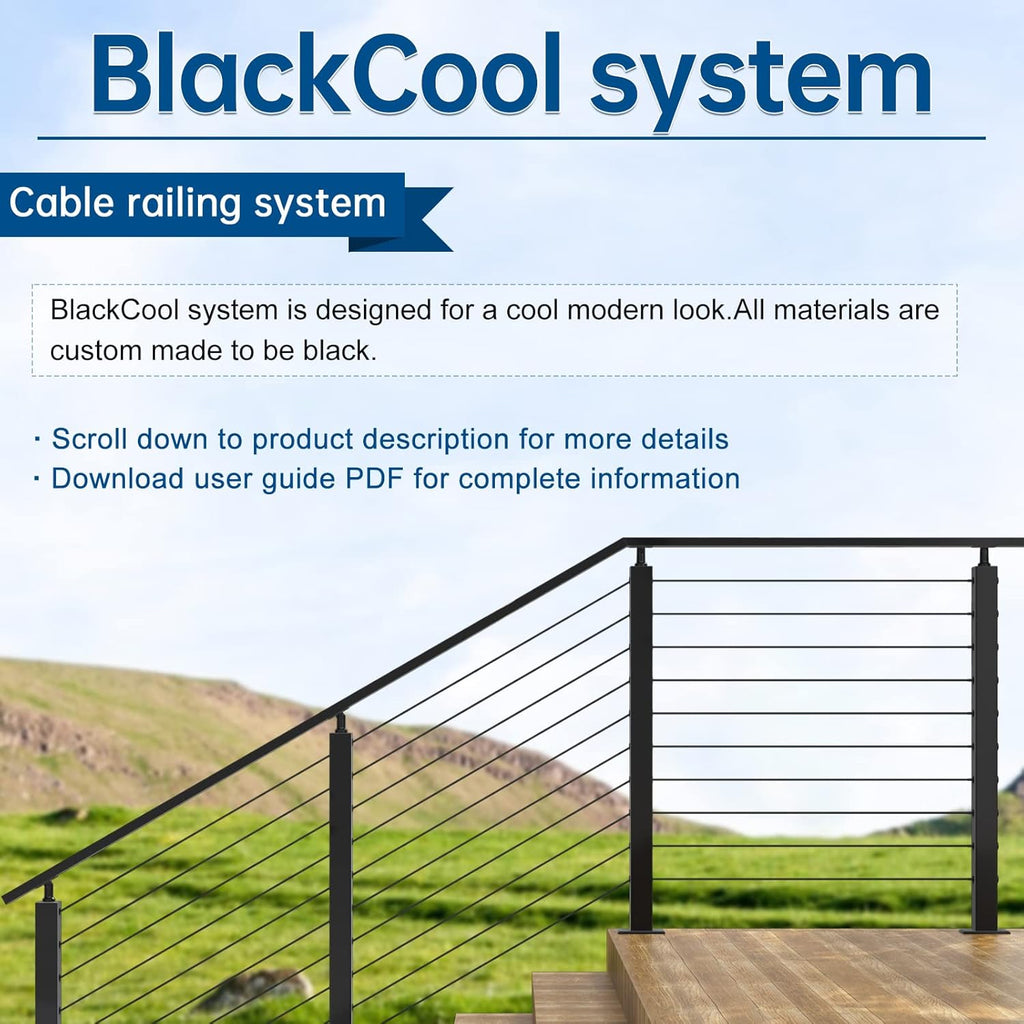 Black Cable Railing Kit 1/8 Sleeves Washer Insert Plug for Wire Rope Metal Posts T316 Stainless Steel Deck Balcony S469