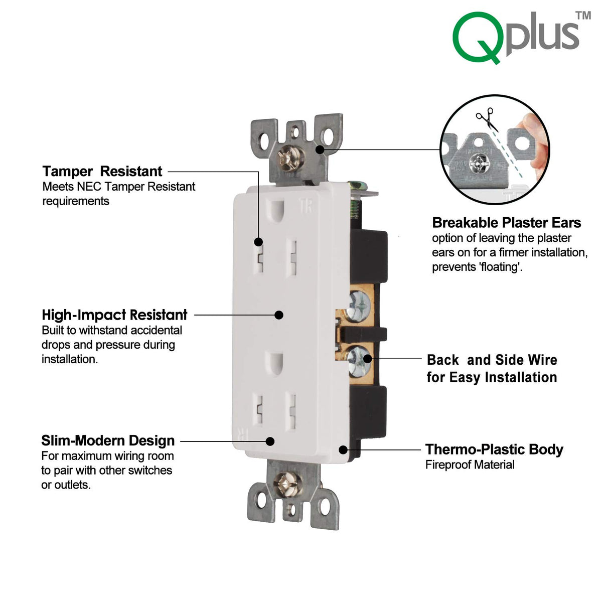 Pack of 100 White Tamper-Resistant Electrical Outlets, 15A / 125VAC / 2500W B660