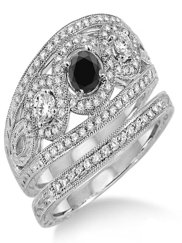 Black Diamond Trilogy Ring on 10k White Gold A688503