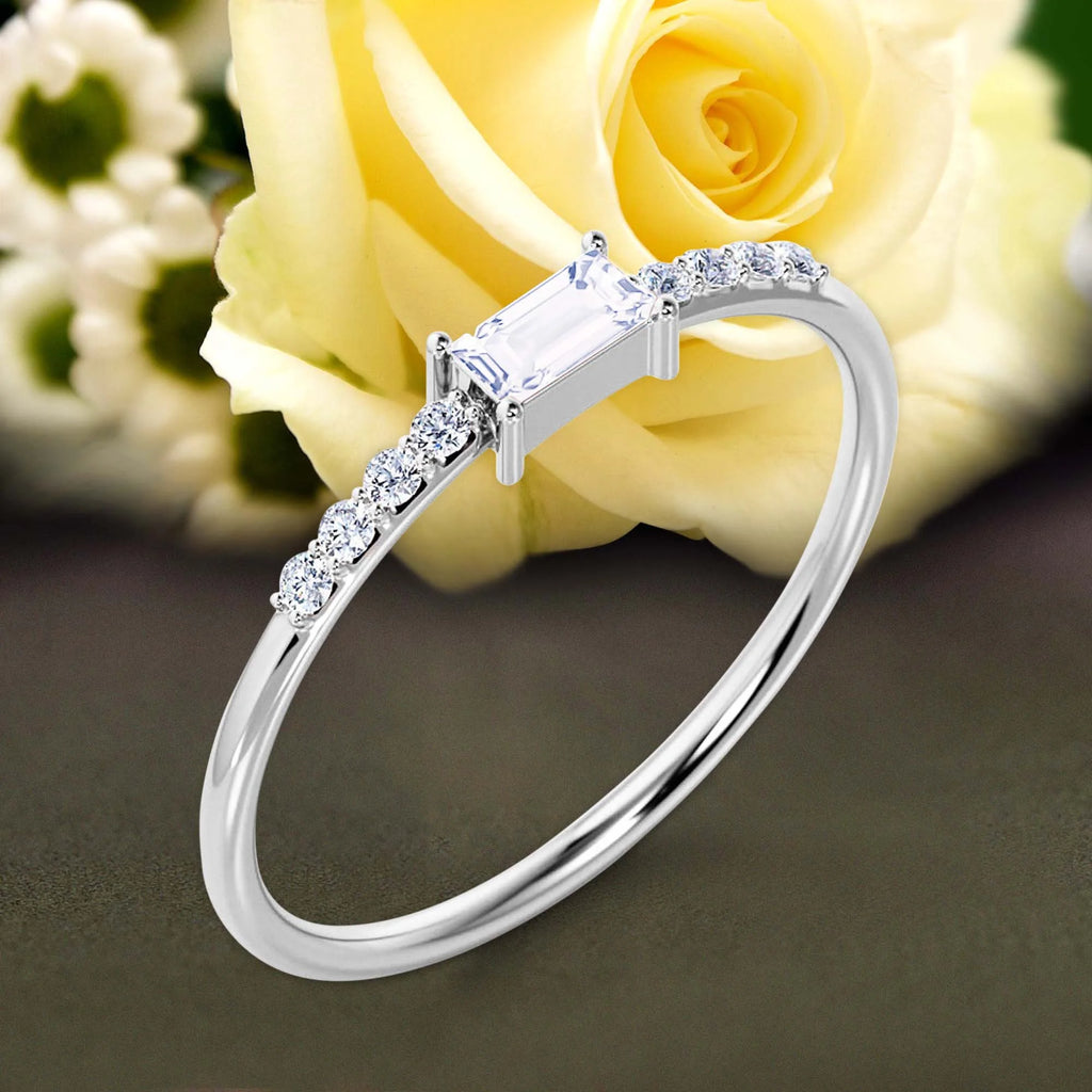 Emerald Cut Diamond Moissanite Engagement Ring in 10k Solid White Gold E390843