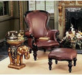 Victorian Hand-Carved Solid Mahogany Wing Chair And Ottoman H697