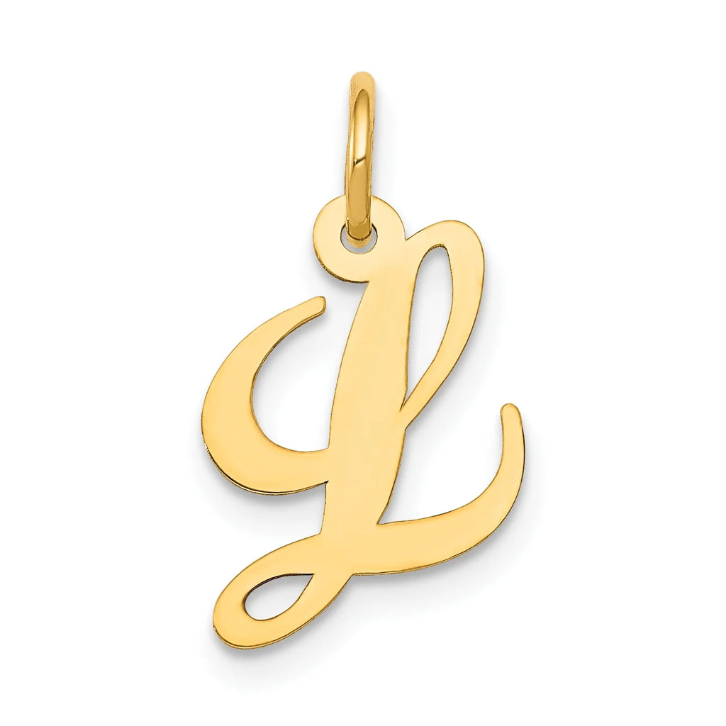 14K Yellow Gold Script Letter L Initial Pendant Charm with Rope Chain Necklace 20'' P9241