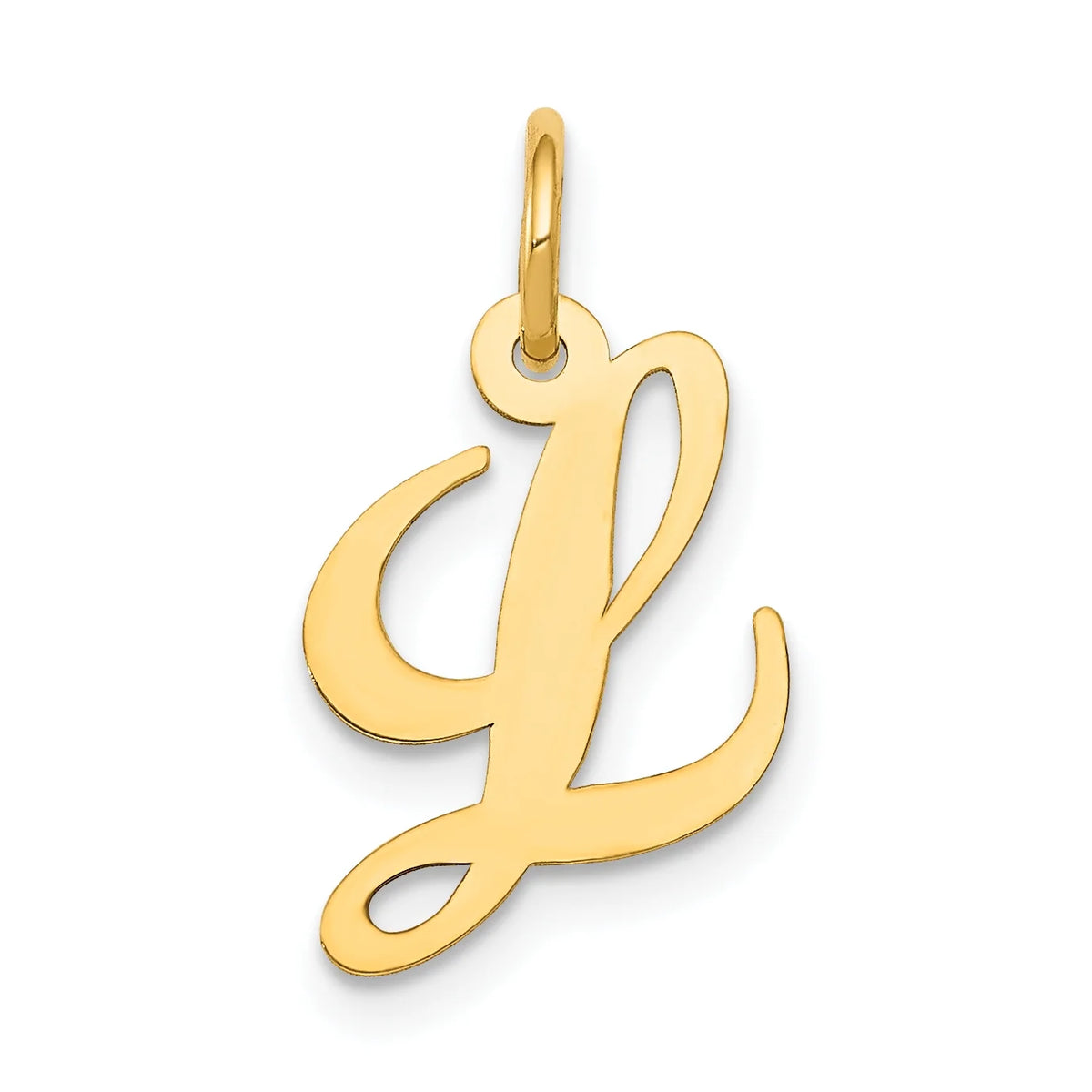 14K Yellow Gold Script Letter L Initial Pendant Charm with Rope Chain Necklace 20'' P9241