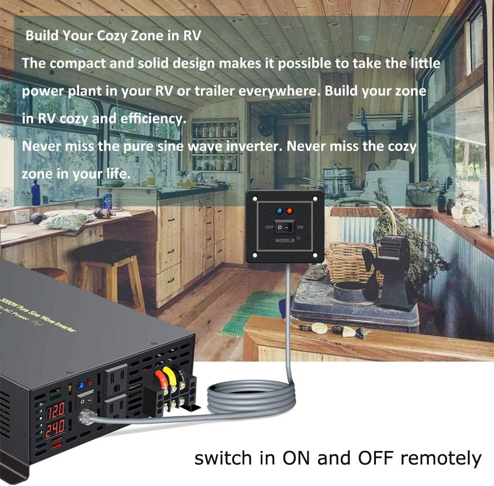 3000 Watt 24V DC Pure Sine Wave Power Inverter with Remote Control Switch, Dual 110V 120V AC Outlets Q291