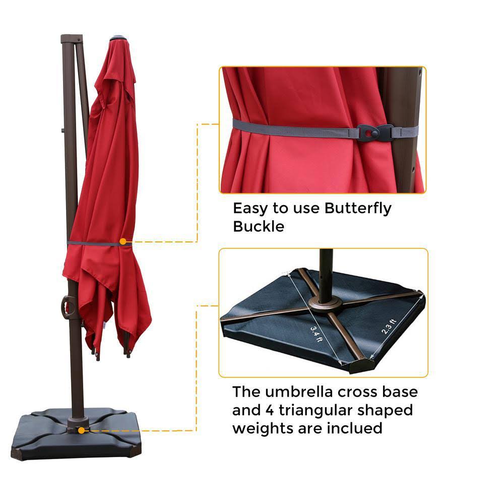 10 ft. x 10 ft. 360-Degree Rotating Aluminum Cantilever Patio Umbrella with Base Weight in Dark Red V93523