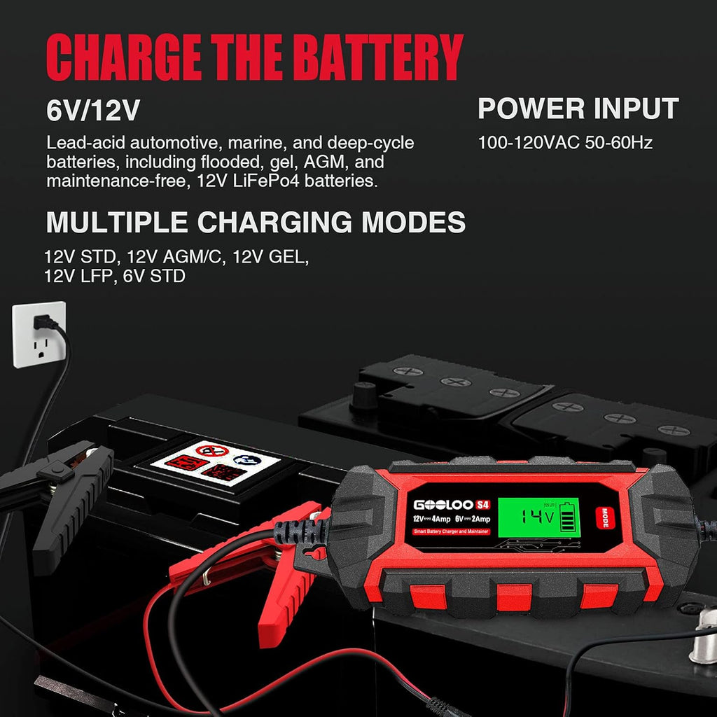 4-Amp 6V 12V Car Battery Charger Maintainer, Pack of 2 Q524