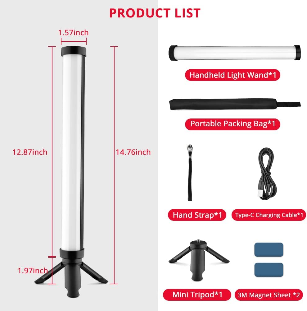 Handheld LED Video Light Stick 5200mAh Rechargeable 21 RGB Effect Dimmable 1200 Lm with Aluminum Body Pack of 2 G62730
